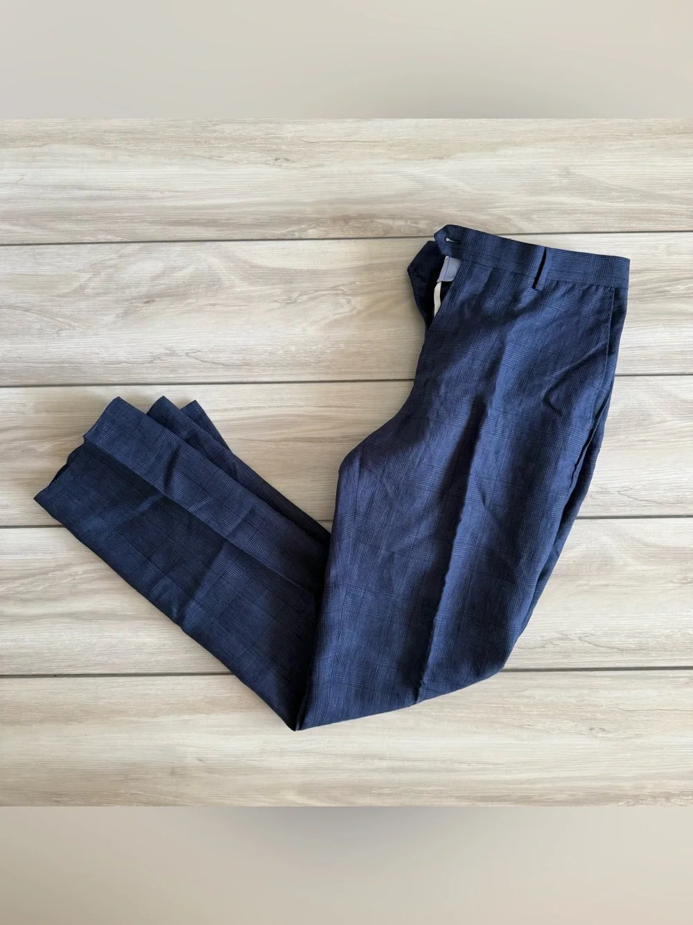 Charles Tyrwhitt Pure Linen Check Pants Blue 32w/32L NWT